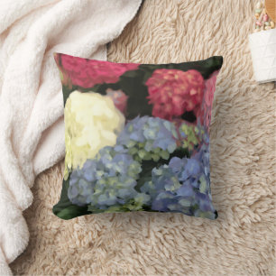 Blue and Pink Hydrangea Digital Flower Painting Cushion