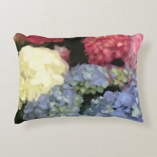 Blue and Pink Hydrangea Digital Flower Painting Decorative Cushion
