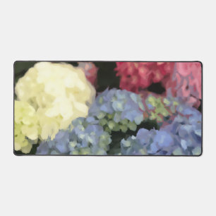 Blue and Pink Hydrangea Digital Flower Painting Desk Mat