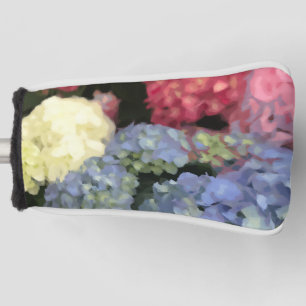 Blue and Pink Hydrangea Digital Flower Painting Golf Head Cover