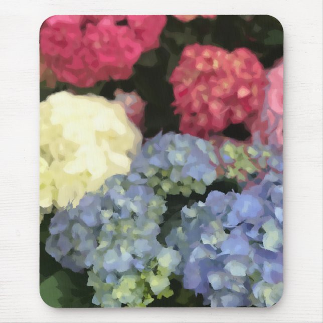 Blue and Pink Hydrangea Digital Flower Painting Mouse Pad (Front)