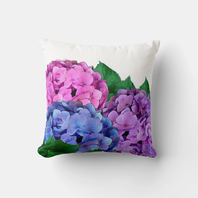 Blue and Pink Hydrangea Flowers  Cushion (Front)