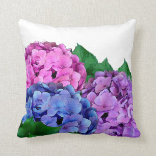 Blue and Pink Hydrangea Flowers  Cushion