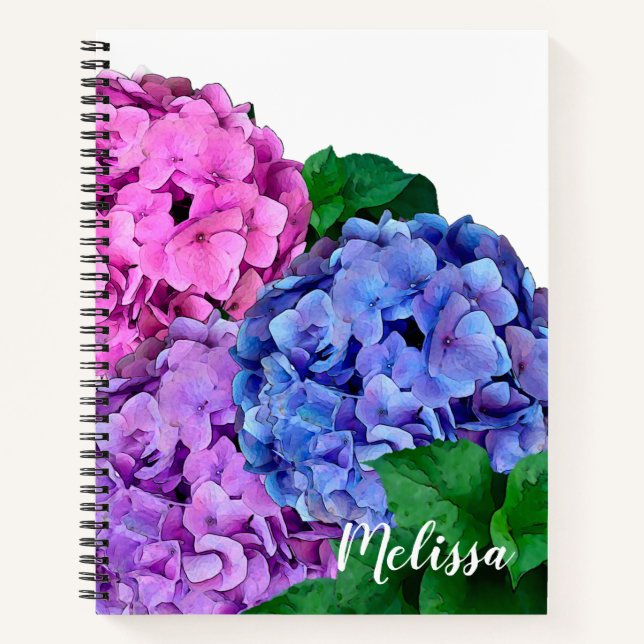 Blue and Pink Hydrangea Flowers Personalised   Notebook (Front)