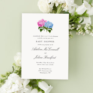Blue and Pink Hydrangea Grand-millennial Double Invitation
