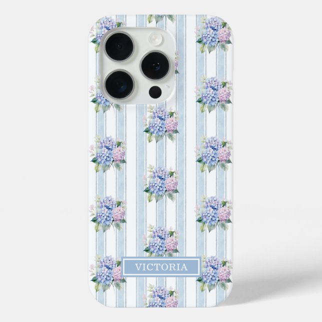Blue and Pink Hydrangeas Monogrammed Case-Mate iPhone Case (Back)