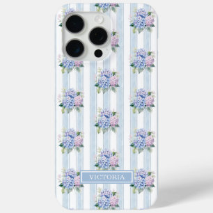 Blue and Pink Hydrangeas Monogrammed iPhone 15 Pro Max Case
