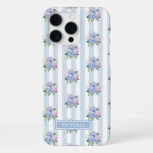 Blue and Pink Hydrangeas Monogrammed iPhone 16 Pro Max Case