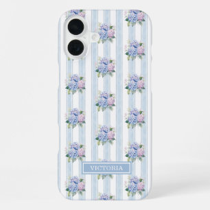 Blue and Pink Hydrangeas Monogrammed iPhone 16 Plus Case