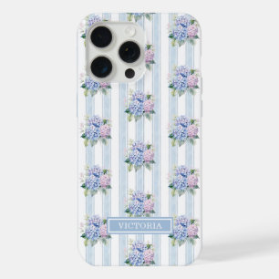 Blue and Pink Hydrangeas Monogrammed iPhone 15 Pro Max Case