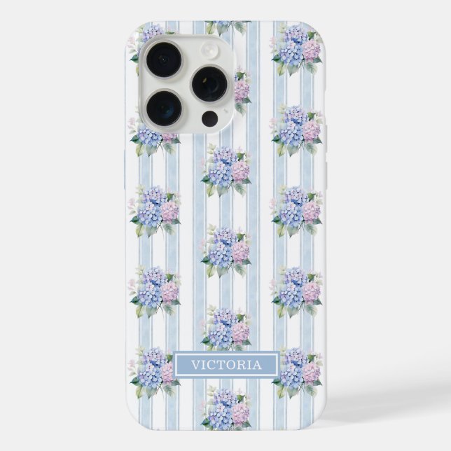 Blue and Pink Hydrangeas Monogrammed iPhone Case (Back)
