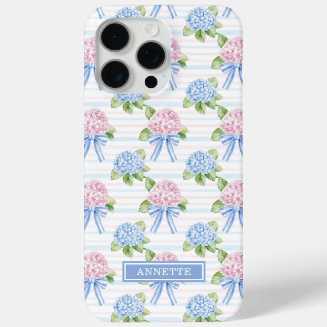 Blue and Pink Hydrangeas Striped Case-Mate iPhone Case (Back)