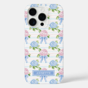 Blue and Pink Hydrangeas Striped iPhone 16 Pro Case