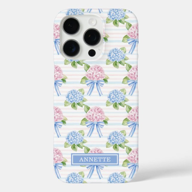 Blue and Pink Hydrangeas Striped Case-Mate iPhone Case (Back)