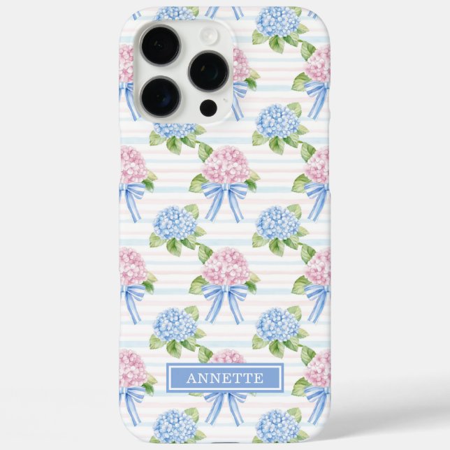 Blue and Pink Hydrangeas Striped Case-Mate iPhone Case (Back)
