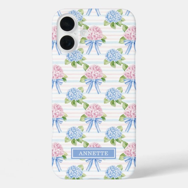 Blue and Pink Hydrangeas Striped Case-Mate iPhone Case (Back)