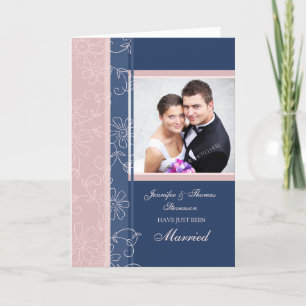 Blue and Pink Just Married Photo Announcement Card