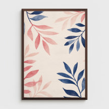 Blue and Pink Leaves Pattern on Pastel Pink