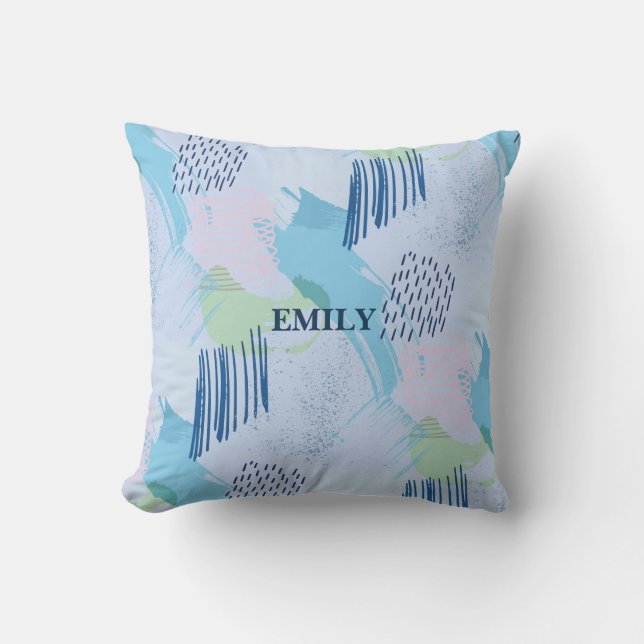 Blue And Pink Lines And Spirals Cushion (Front)