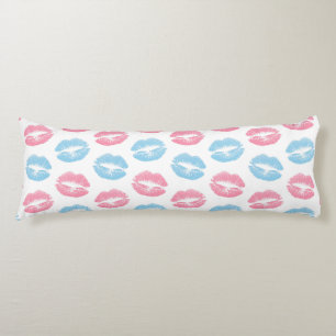 Blue and Pink Lips Pattern, Lipstick, Kiss Body Cushion