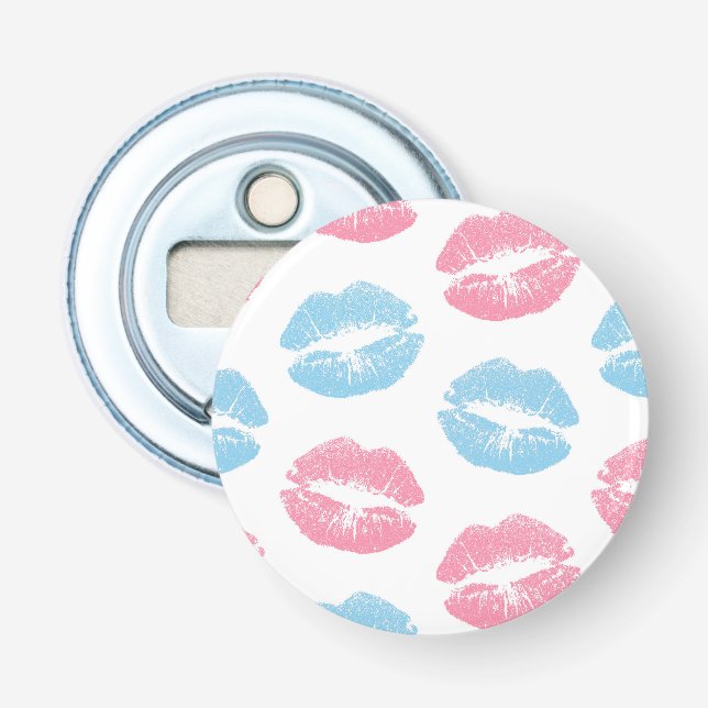 Blue and Pink Lips Pattern, Lipstick, Kiss Bottle Opener (Front)