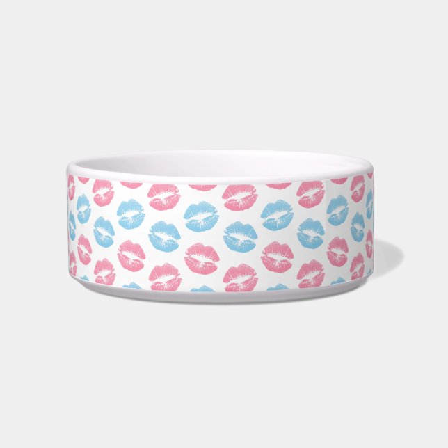 Blue and Pink Lips Pattern, Lipstick, Kiss Bowl (Front)