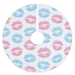 Blue and Pink Lips Pattern, Lipstick, Kiss Brushed Polyester Tree Skirt