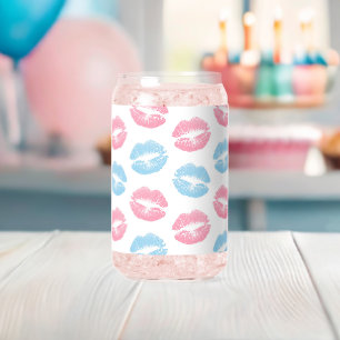 Blue and Pink Lips Pattern, Lipstick, Kiss Can Glass