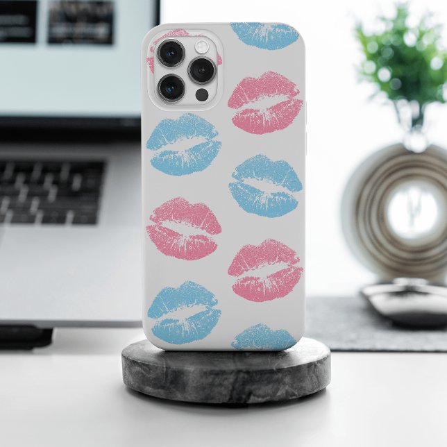 Blue and Pink Lips Pattern, Lipstick, Kiss Case-Mate iPhone Case (Creator Uploaded)