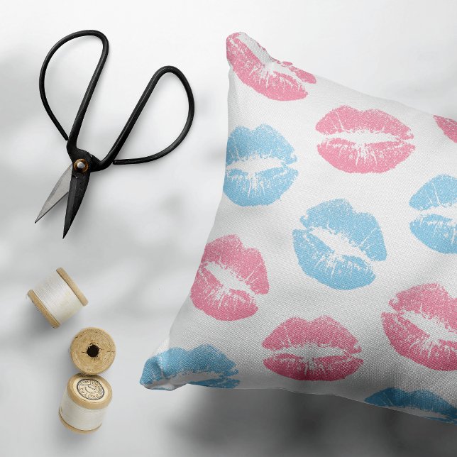 Blue and Pink Lips Pattern, Lipstick, Kiss Decorative Cushion (Creator Uploaded)