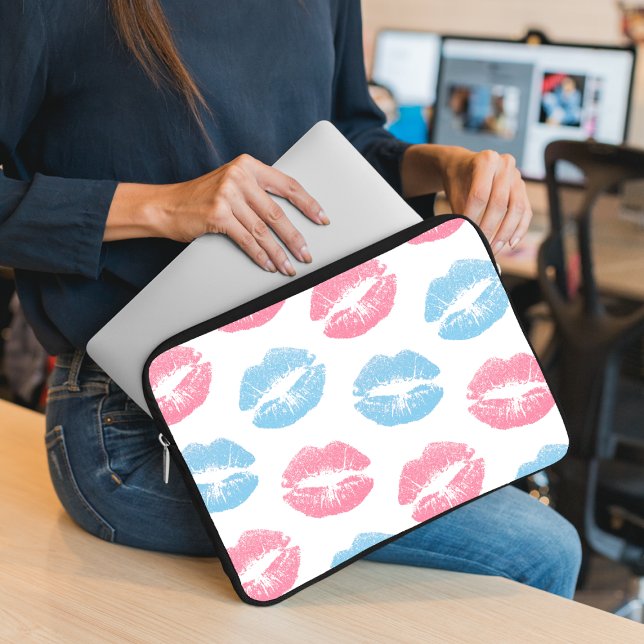 Blue and Pink Lips Pattern, Lipstick, Kiss Laptop Sleeve (Creator Uploaded)