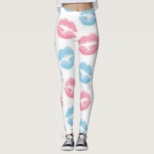Blue and Pink Lips Pattern, Lipstick, Kiss Leggings