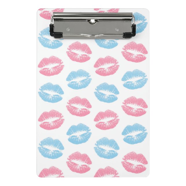 Blue and Pink Lips Pattern, Lipstick, Kiss Mini Clipboard (Front)