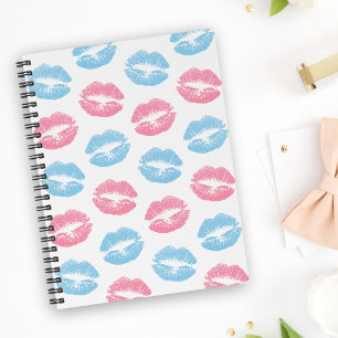 Blue and Pink Lips Pattern, Lipstick, Kiss Notebook