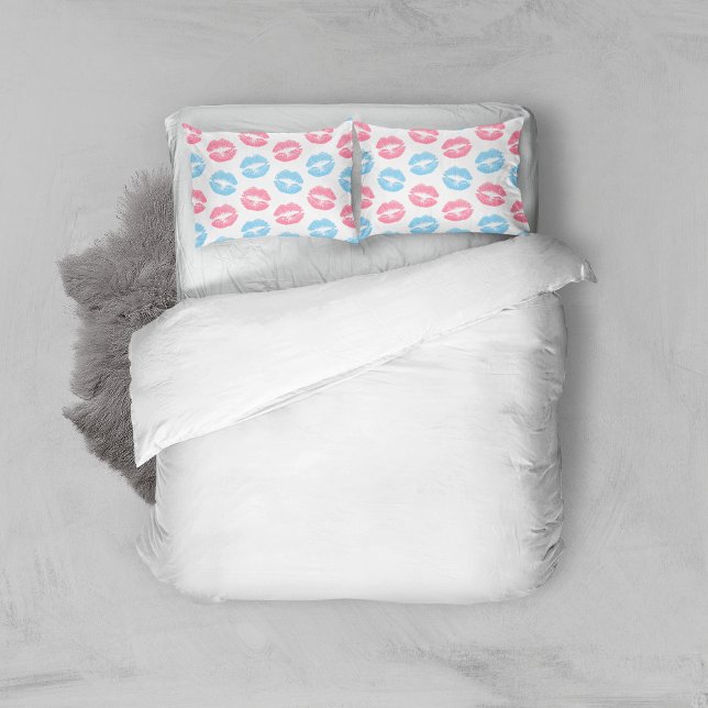 Blue and Pink Lips Pattern, Lipstick, Kiss Pillowcase (Creator Uploaded)