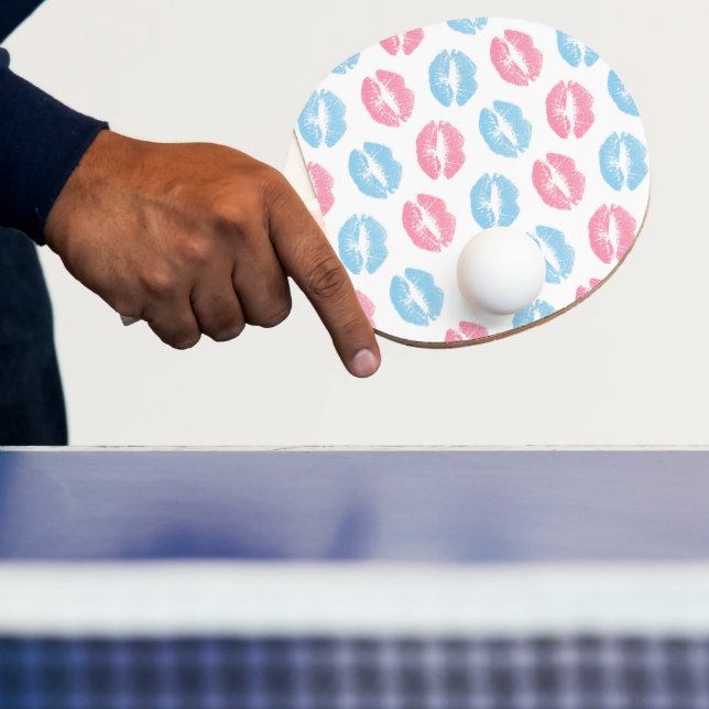 Blue and Pink Lips Pattern, Lipstick, Kiss Ping Pong Paddle (Insitu)