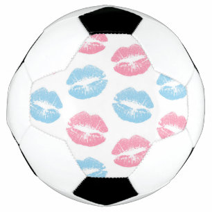 Blue and Pink Lips Pattern, Lipstick, Kiss Soccer Ball