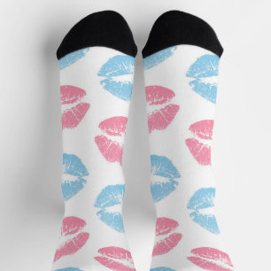 Blue and Pink Lips Pattern, Lipstick, Kiss Socks