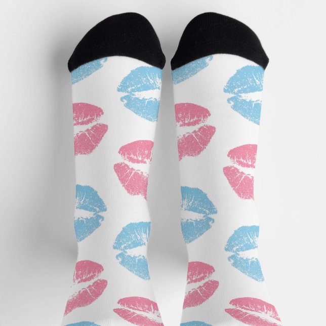 Blue and Pink Lips Pattern, Lipstick, Kiss Socks (Top)