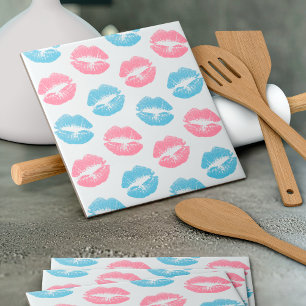 Blue and Pink Lips Pattern, Lipstick, Kiss Tile