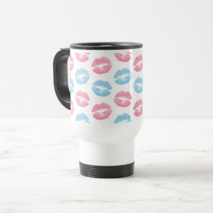 Blue and Pink Lips Pattern, Lipstick, Kiss Travel Mug