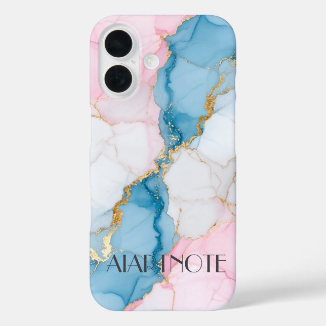 Blue and Pink Marble with Gold Veins Case-Mate iPhone Case (Back)