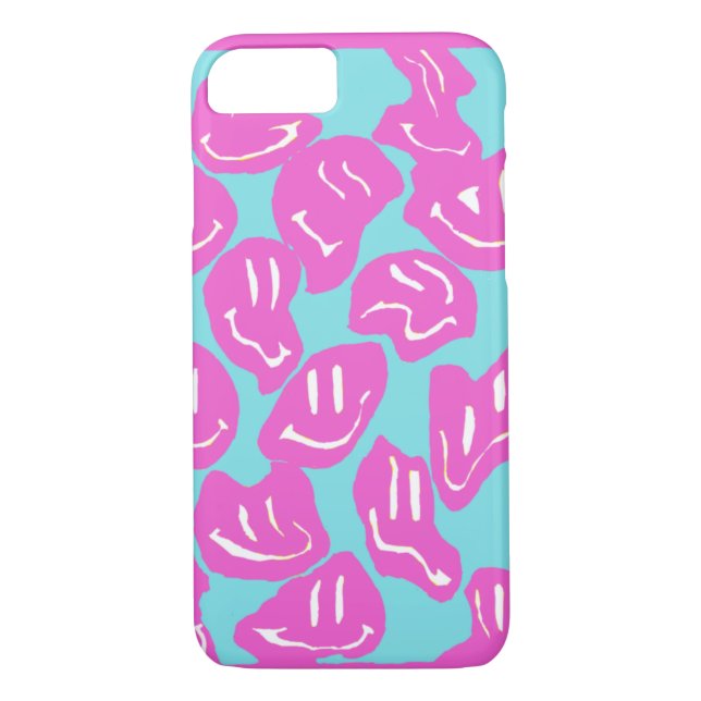 blue and pink melty smiley face phone case (Back)
