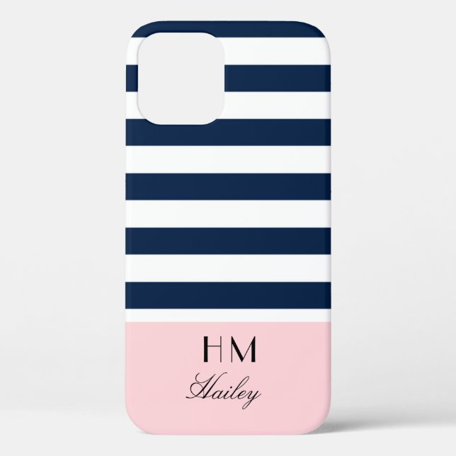 Blue and pink Nautical Monogrammed iPhone case (Back)
