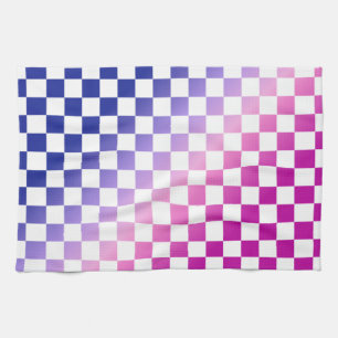 Blue and Pink Ombre Chequered Pattern Tea Towel