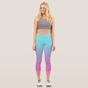 Blue and pink ombre gradient High Waisted Capris