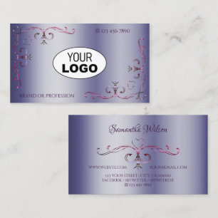 Blue and Pink Ornate Corner Border Logo Ornamental Business Card