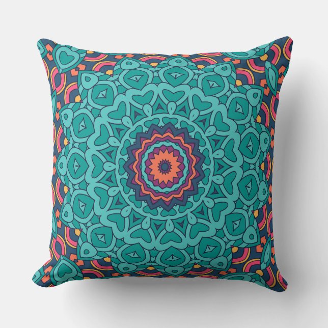 Blue and pink persian style seamless pattern cushion (Front)