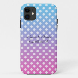 Blue and pink polka dots wedding favours Case-Mate iPhone case