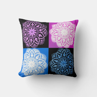 Blue and Pink Pop Art Doily Throw Pillow